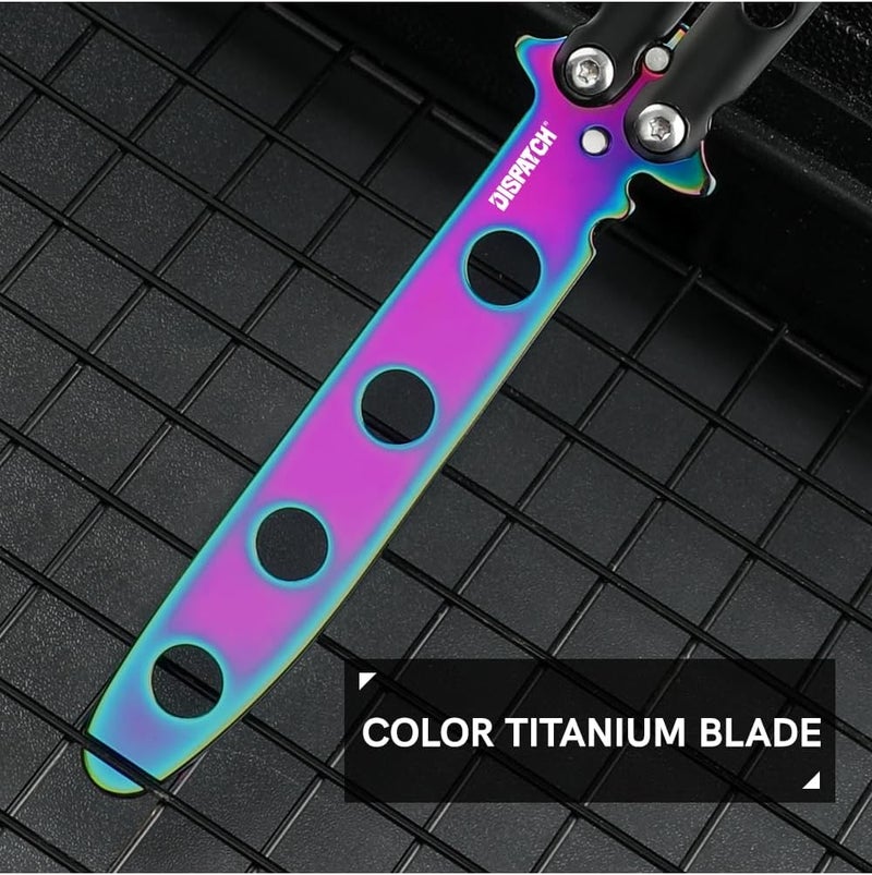 Dispatch Butterfly Knife Trainer | Titanium-Coated Balisong with Unsharpened Blade, Black 3Cr13 Steel Handle & Lock Latch | EDC, Martial Arts Practice, Cosplay, Survival Training Tool - Image 5